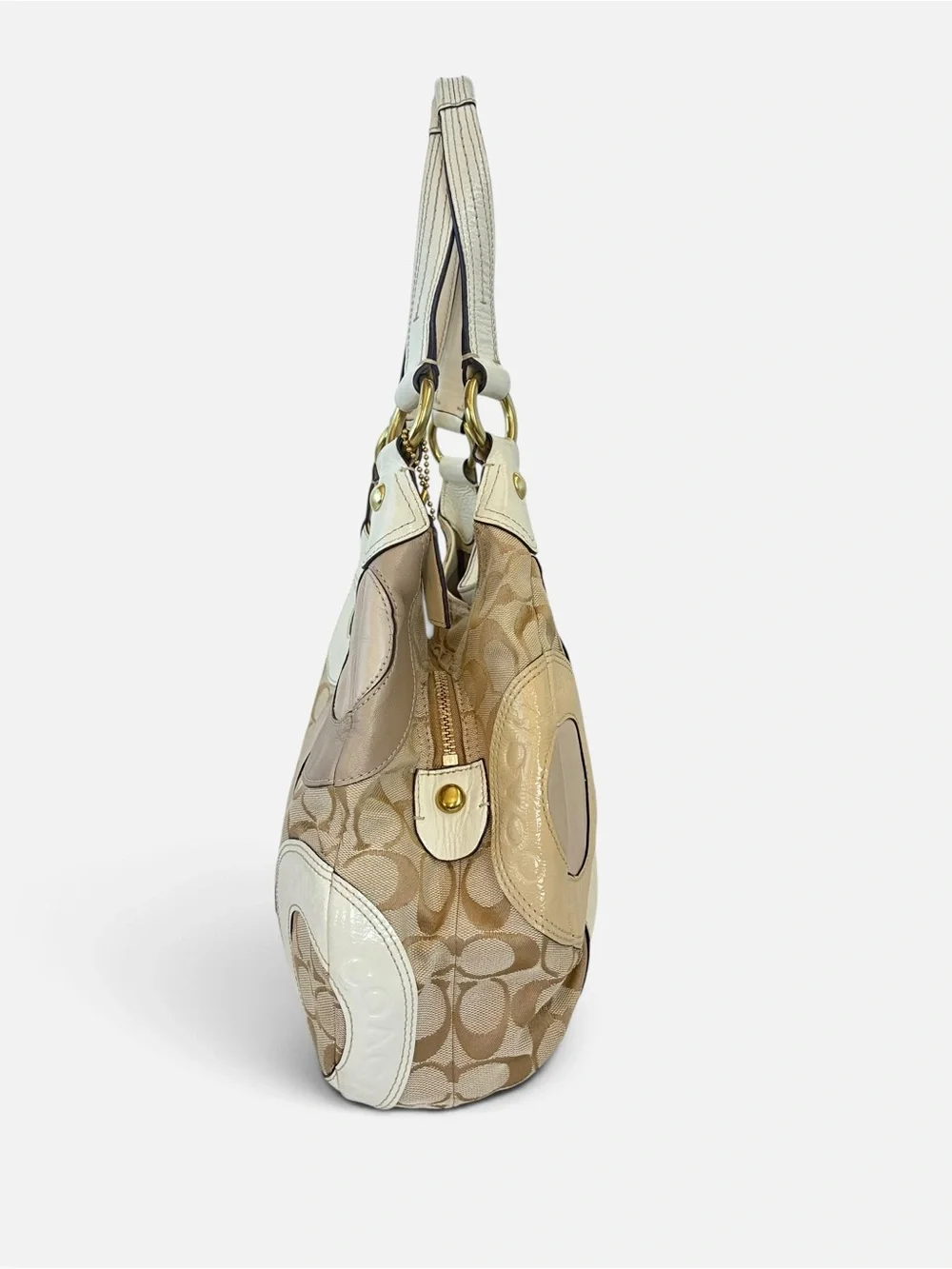 Coach Neutral Multi Circle Patch Hobo with Gold Hardware